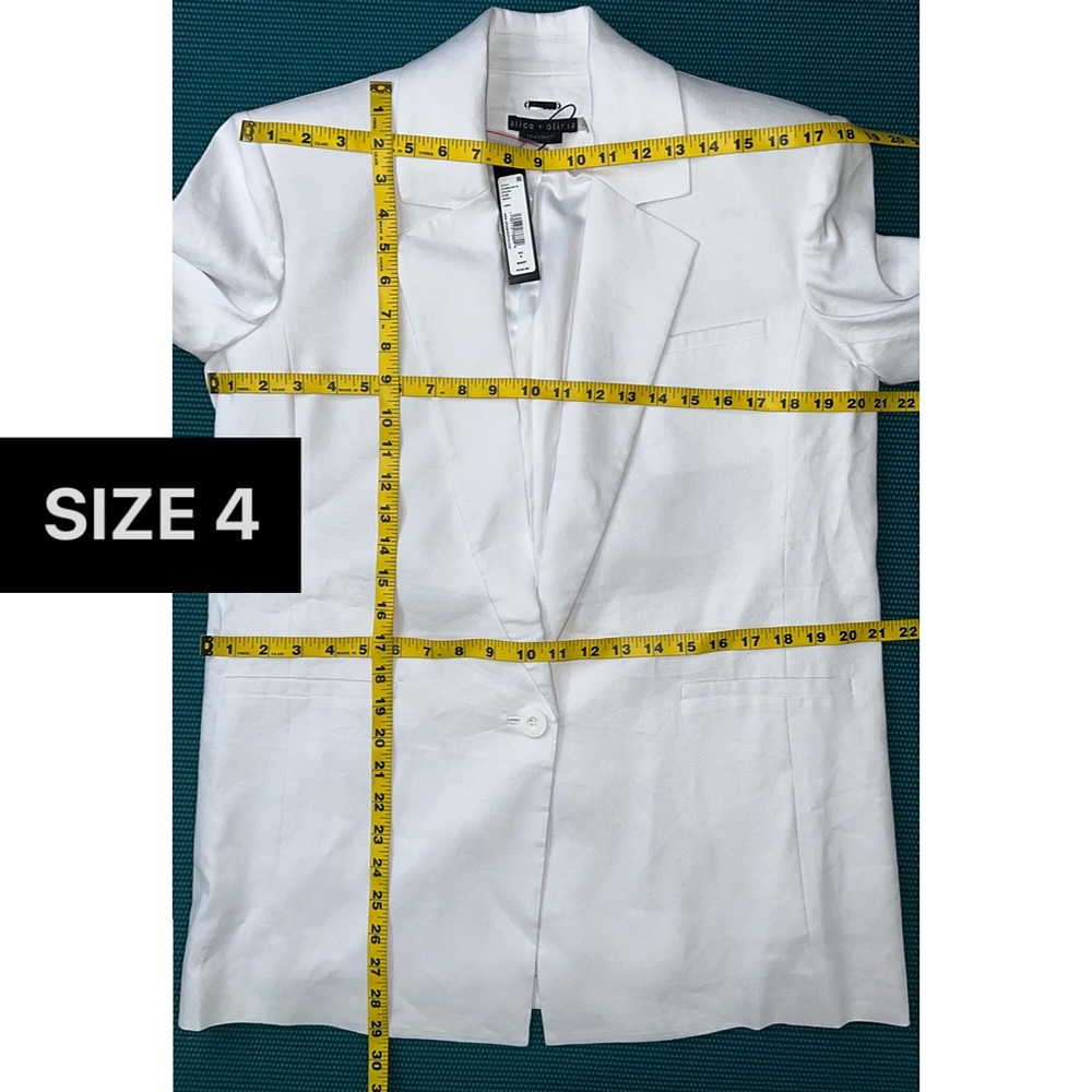 Alice + Olivia Shan White Linen Rolled Cuff Blazer Jacket - Picture 11 of 14